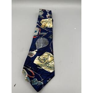 Oleg Cassini Tie Fishing Lures Net Fish Novelty Blue Polyester Necktie
